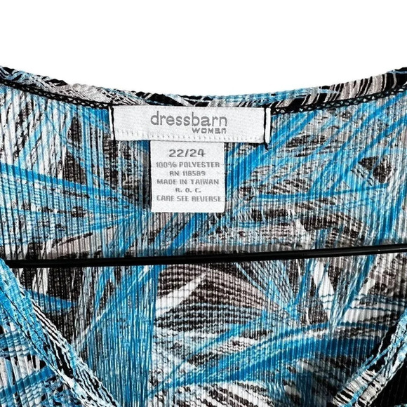 Dressbarn Womens Blouse 22/24 Blue Chocolate Brown Cream Abstract Stripes Draped - Picture 7 of 8